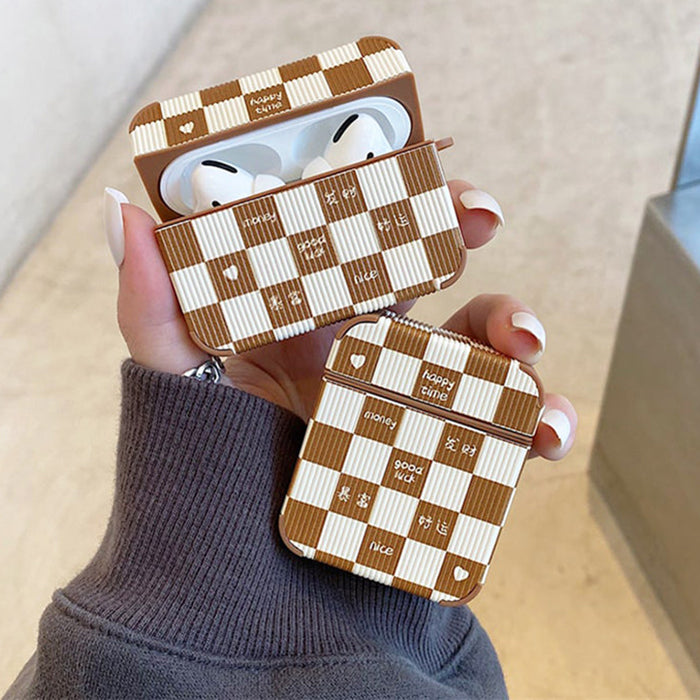 brown checkered airpods case boogzel apparel