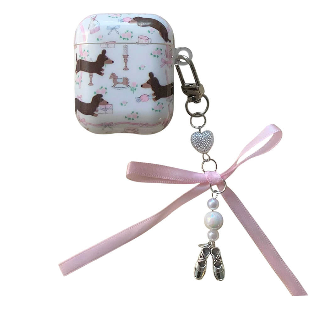 cute dachshunds airpods case with bow charm lulucases