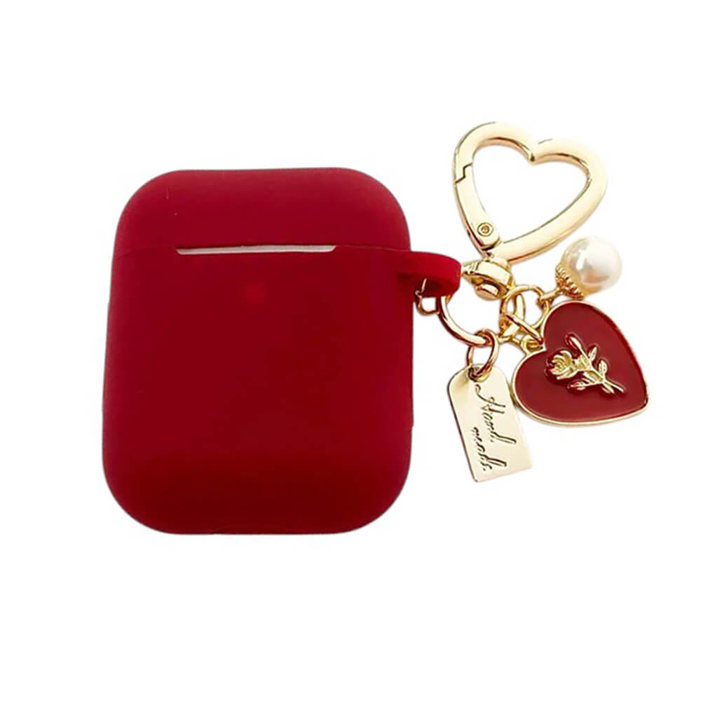 red airpods case with heart charm lulucases