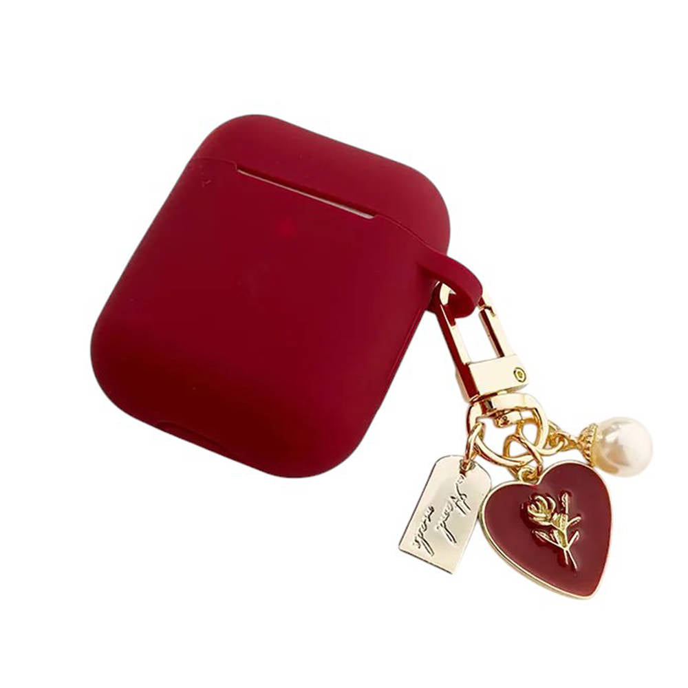 red airpods case with heart charm lulucases