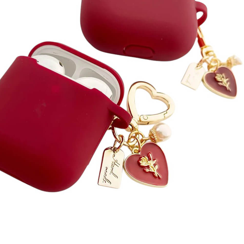 red airpods case with heart charm lulucases