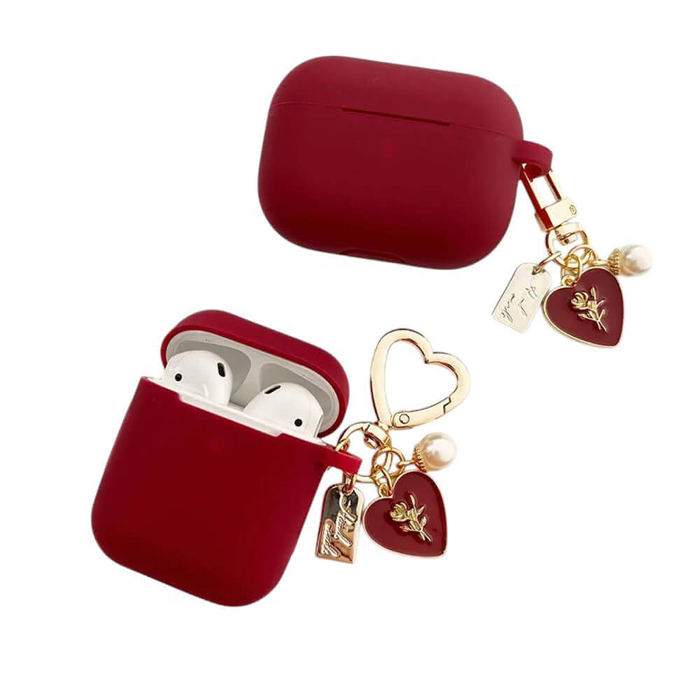 red airpods case with heart charm lulucases